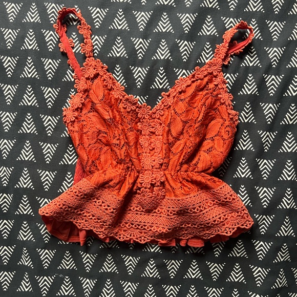 Tops - Orange Lace Peplum Top